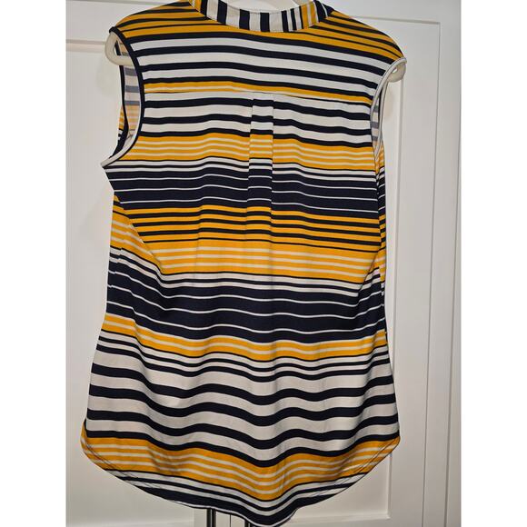 Navy Blue & Yellow Striped Henley Tank Top – Size XL - Picture 7 of 8